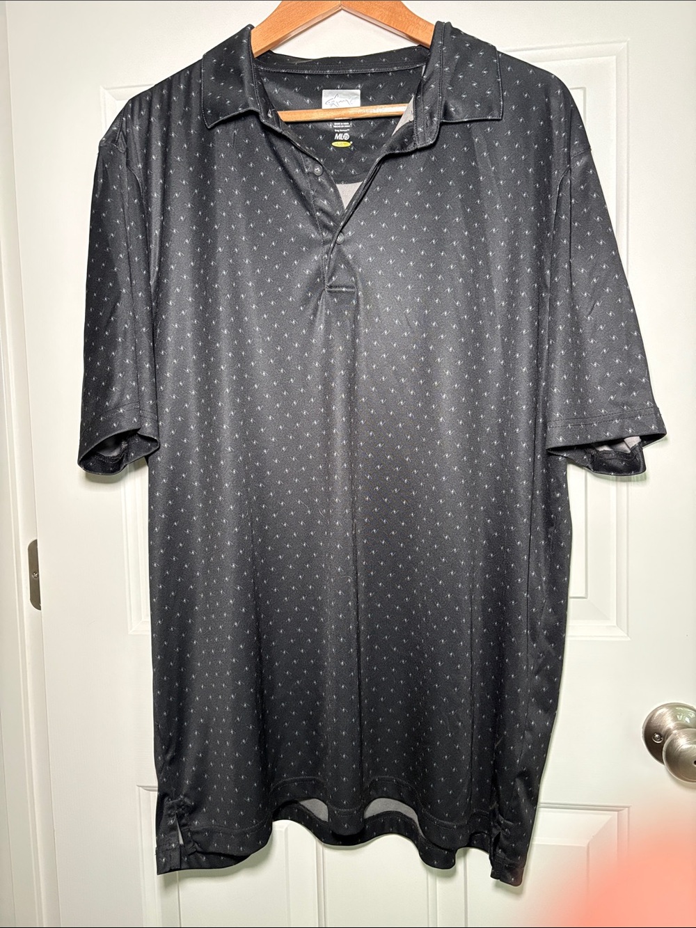 Greg Norman Collection Black Short-Sleeve Polo with Subtle Dot Print